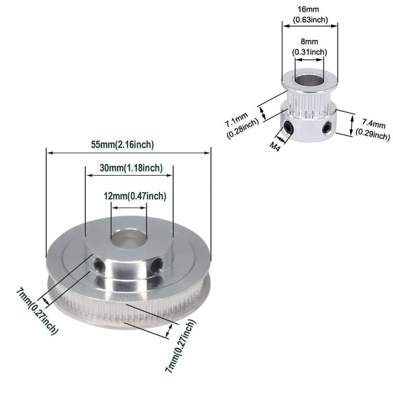 Zeelo 2PCS Set GT2 Synchronous Wheel 20&80 Teeth 12mm Bore Aluminum Timing Pulley with 2PCS Length 250mm Width 6mm Belt (20-80T-12B-6) - Image 2